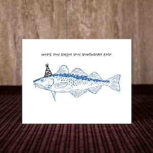 Tarjeta de cumpleaños - Bacalao divertido - Para todos - Fisherman Core - Interior en blanco - Tarjeta de felicitación