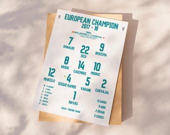 Real Madrid 2018 Champions print, Football Poster Printable, Gift for son, Real Madrid poster, Instant Download, Real Madrid gift,Kids decor