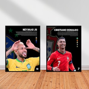 Set of 2 prints, Printable Football Players Poster Bundle, Neymar, Ronaldo, Gift for grandson, Football Wall art, Football poster