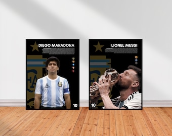 Set of 2 prints, Printable Football Players Poster Bundle, Maradona, Messi, Gift for grandson, Football Wall art, Football poster