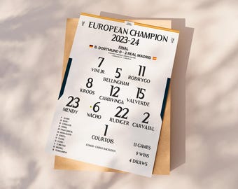 Real Madrid 2024 Champions print, Football Poster Printable, Gift for son, Real Madrid poster, Instant Download, Real Madrid gift,Kids decor