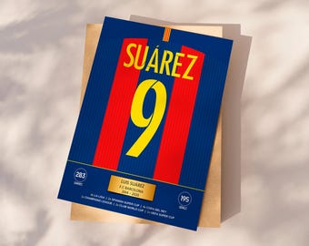 Plakat Luisa Suáreza, Plakat piłkarski do druku, Natychmiastowe pobranie, Plakat Suáreza, Prezent Suáreza, Legenda Barcelony, Suárez Barcelona