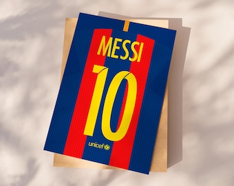 Impresión de la camiseta de Lionel Messi, póster de fútbol imprimible, regalo para hijo, póster de Messi, descarga instantánea, regalo de Messi, decoración infantil, Barcelona