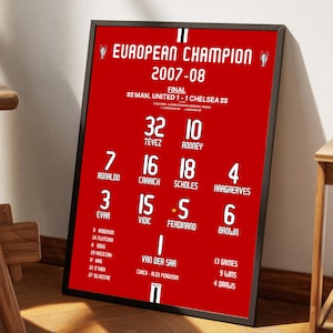 Manchester United 2008 Champions print, Football Poster Printable, Manchester Utd, Man Utd poster, Instant Download, Manchester United gift