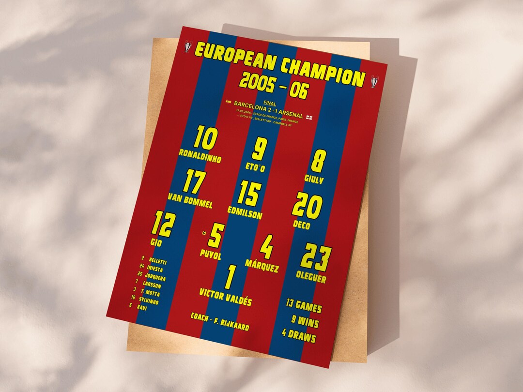 Barcelona 2006 Champions League Poster, Football Wall Art, Digital