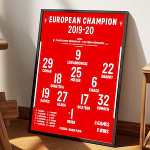 Bayern Munich 2020 Champions print, Football Poster Printable, Bayern gift, Bayern poster, Instant Download, Bayern Munich Wall Art