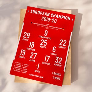 Bayern Munich 2020 Champions print, Football Poster Printable, Bayern gift, Bayern poster, Instant Download, Bayern Munich Wall Art