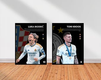 Set of 2 prints, Printable Football Players Poster Bundle, Toni Kroos, Luka Modric, Gift for grandson, Football Wall art, Football poster