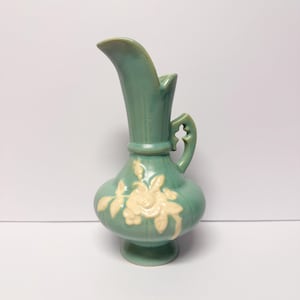 Weller Pottery Cameo Vase - Late 1930s Art Deco Blue Ceramic Pitcher - 9.75&quot;