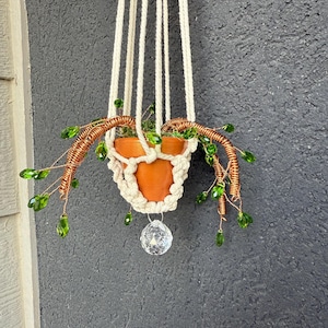 Mini beaded Succulent Suncatcher with macrame hanger