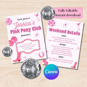 The Pink Pony Club Bachelorette Party Einladung Vorlage, Bachelorette Part Games, The Pink Pony Club Party, Bachie Party Invite, Canva, Bach