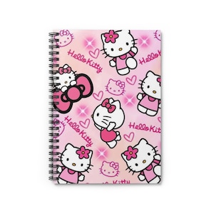 Lindo cuaderno espiral de Hello Kitty con líneas rayadas, perfecto para la escuela, diarios, regalos, amantes de la papelería y cumpleaños infantiles.