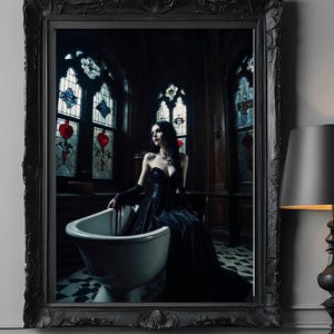 Vampiress Cathedral Wall Poster Halloween Gothic Art Dark Vampire Victorian Decor Matte Print, Horror Home Decor, Trendy Gothic Wall Art