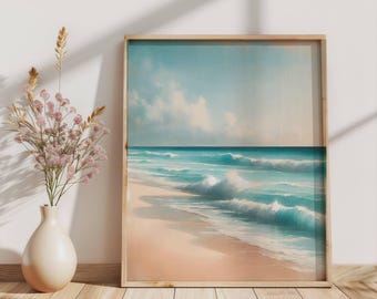 Seaside Beach Wall Art Print | Tropical Ocean Wave Digital Download | Soothing Coastal Decor | Minimalist Coastal Aesthetic Poster