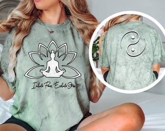 Buddha Yoga Shirt with Floral Meditation Design Yin Yang Front Back Print Tee Spiritual Zen T-Shirt Mindfulness Comfort Colors Tee