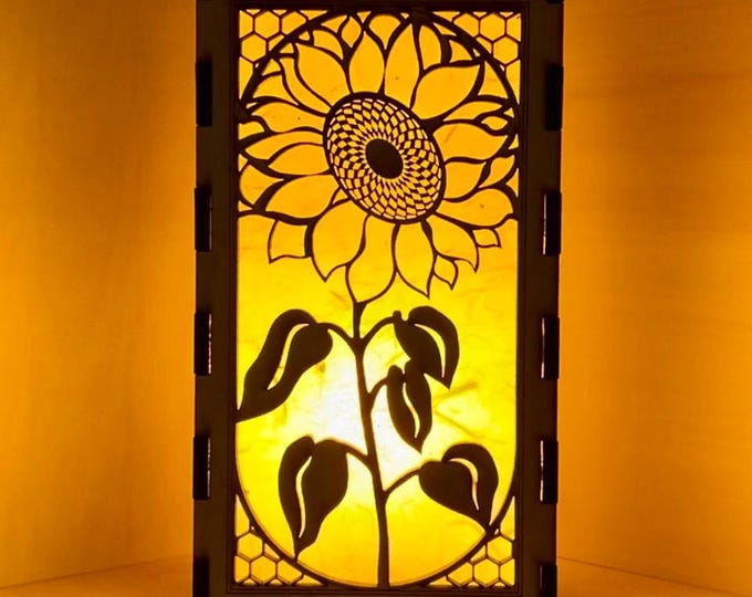 Sunflower Wooden Lantern Tower – Flame-Effect LED Table Lantern – Handcrafted Paper Light – Indoor Accent