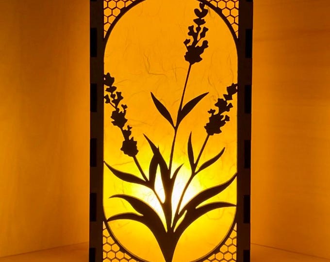 Lavender Wooden Lantern Tower – Flame-Effect LED Table Lantern – Handcrafted Paper Light – Indoor Accent
