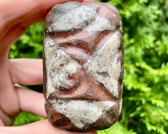 Triangle Pattern Swirl Stone Block Ceramic Rattle // Handmade Abstract Sculpture Slipware