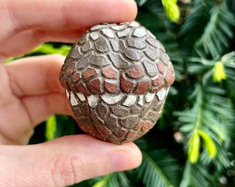 Striped Mosaic Acorn Ceramic Rattle // Handmade Sculpture Slipware