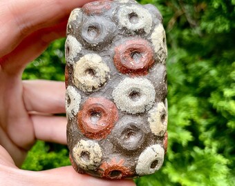 Abstract Expressionism Slipware Block Ceramic Rattle // Handmade Natural Earthen Sculpture