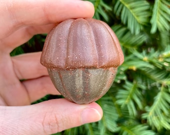 Two Color Burnt Fire Acorn Ceramic Rattle // Handmade Sculpture