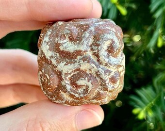Fire Frosted Swirl Block Ceramic Rattle // Handmade Abstract Expressionism Cube Sculpture