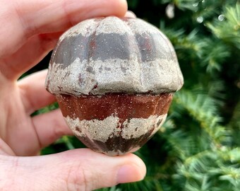 Striped Acorn Ceramic Rattle // Handmade Sculpture