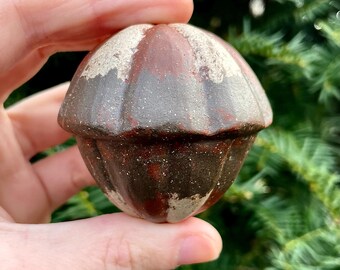 Striped Motley Acorn Ceramic Rattle // Handmade Sculpture