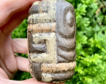 Tribal Slipware Swirl Stone Block Ceramic Rattle // Handmade Abstract Sculpture