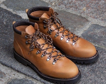 Bruine leren wandelschoenen heren | Avontuurlijke trekkingschoenen met veters