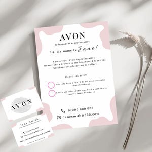 Modelo de panfleto e cartão de visita da Avon