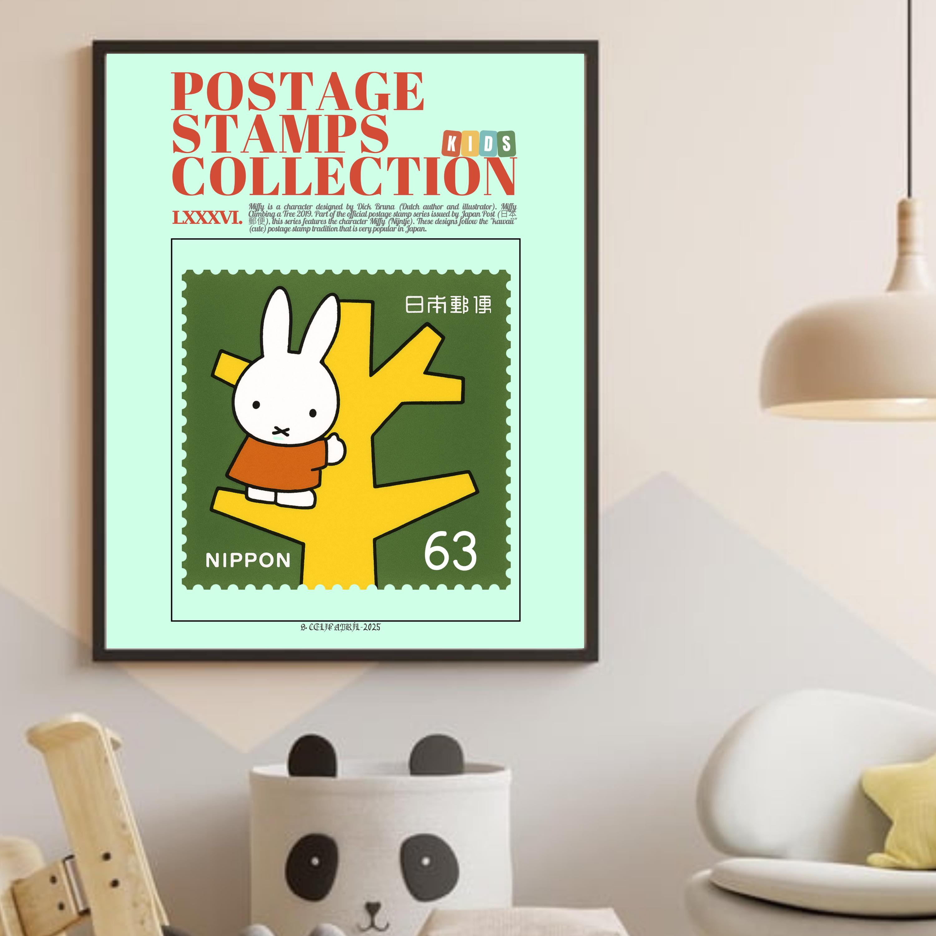 Miffy Bunny Japan Stamp Poster Set: Vintage Nursery Wall Art