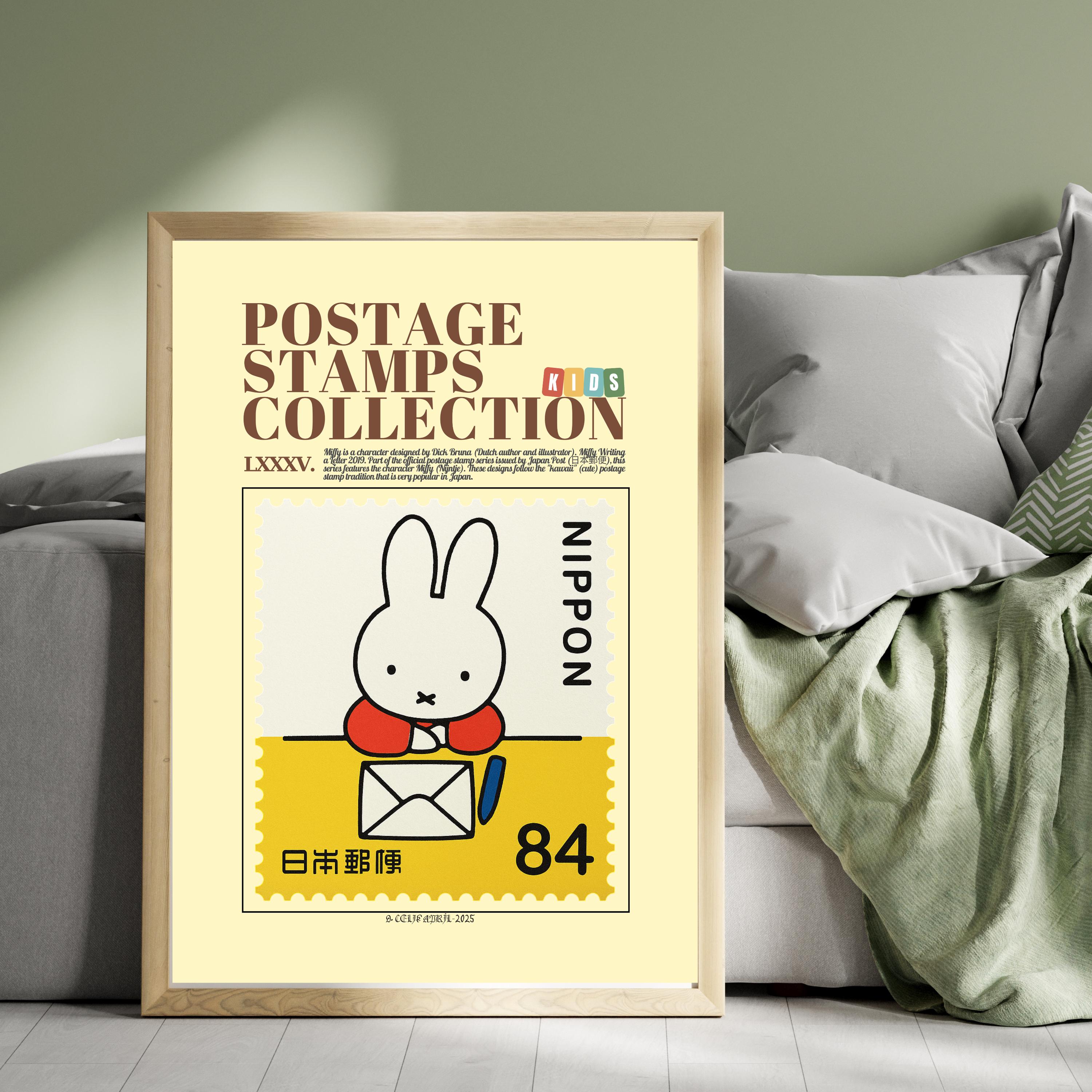 Miffy Bunny Japan Stamp Poster Set: Vintage Nursery Wall Art