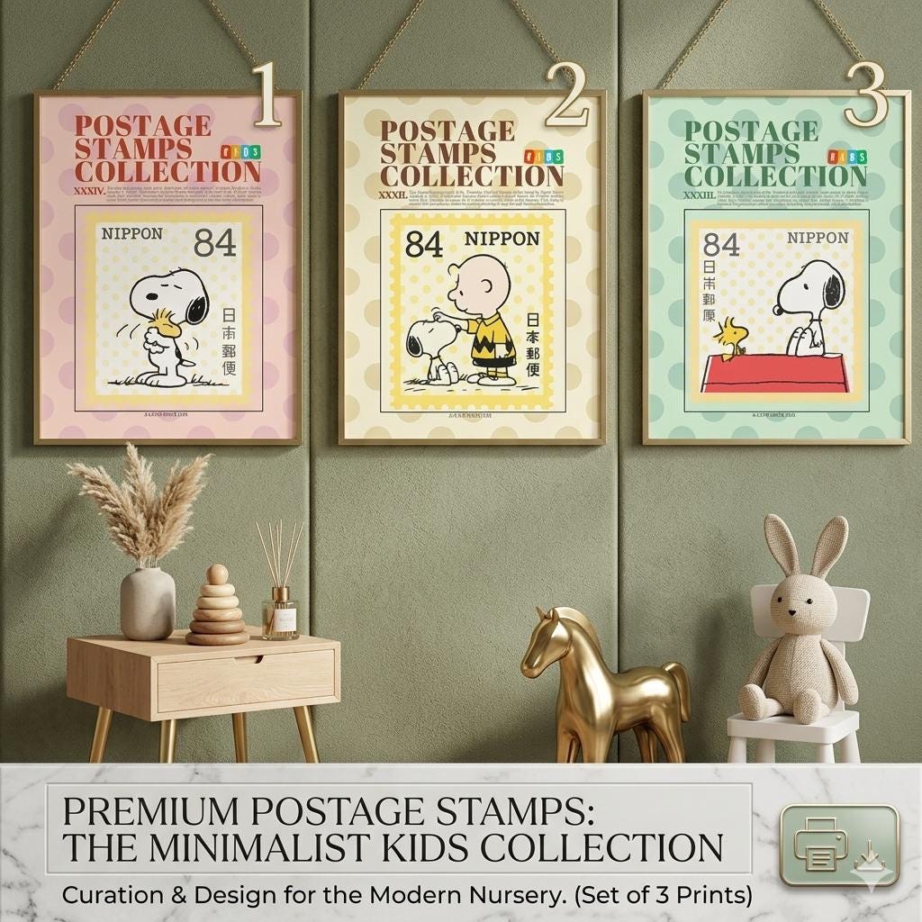 snoopyページ Snoopy Nursery Art Prints: Japanese Stamp Style, Peanuts Gang