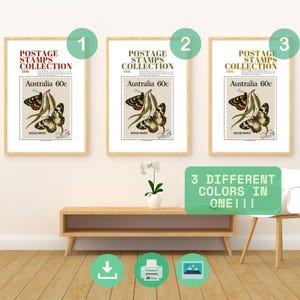 Australischer Schmetterling Stempel Poster - Vintage Natur Kunst, Schmetterling Digitaler Download, druckbare Wandkunst, Geschenk für Insektenliebhaber, Wildtier Dekor