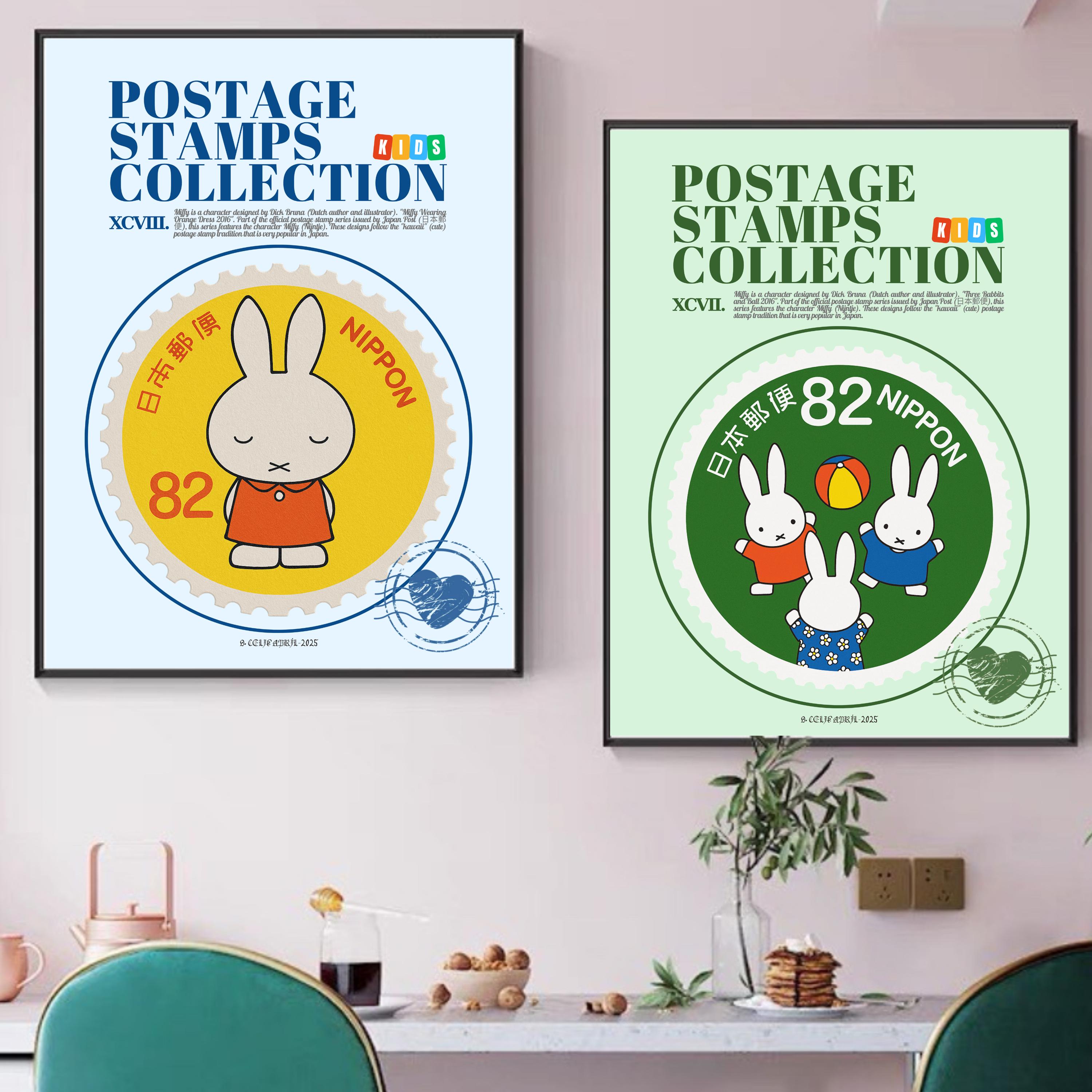 Miffy Printable Wall Art Set of 4, Cute Bunny Nursery Decor, Japan
