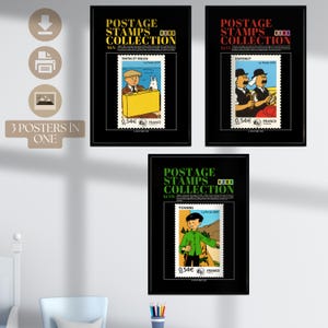 Retro Tintin Comic Stamp Poster Set – Vintage Kids Room Wall Art – Digital Download – Perfect for Collectors & Nostalgic Adults Tintin Milou