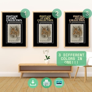 1988 UDSSR Eurasischer Luchs Briefmarken Poster - Vintage Wildtier Kunst, Luchs Digital Download, Tier Liebhaber Dekor, druckbare Natur Kunst für die Gestaltung