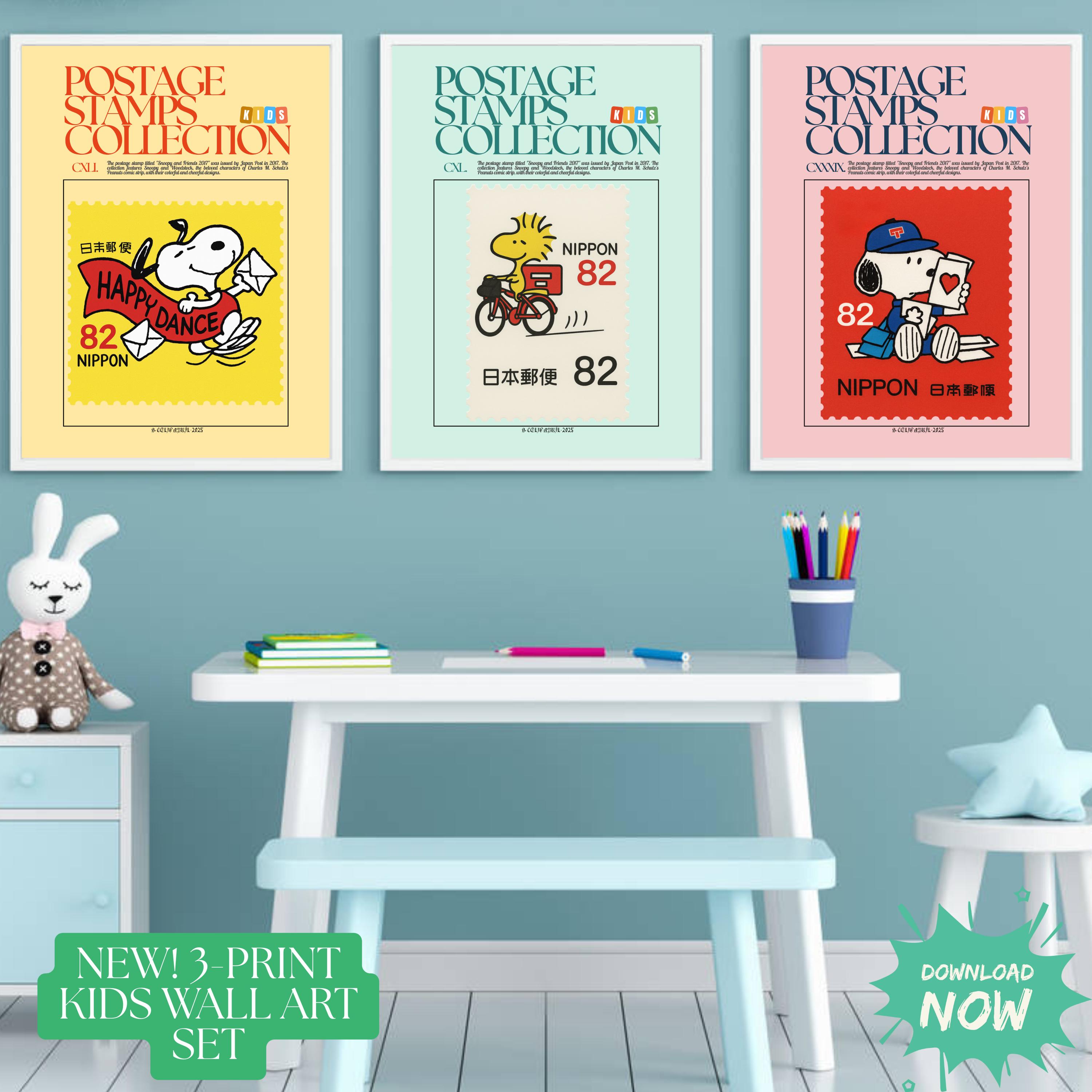 その他 SNOOPY MUSEUM STANP SET Snoopy Japanese Stamp Print Set, Kawaii Kids Room Decor (digital