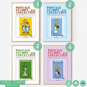 Asterix Printable Wall Art – 4 French Comic Stamp Posters | Perfect for Kids AND Retro-Loving Adults – Digital Nursery Decor Set