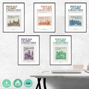 Juego de 5 pósteres vintage de ciudades polacas, arte mural imprimible de la historia europea, decoración de viaje de Cracovia, Varsovia y Gdansk.