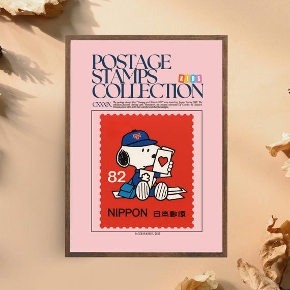 Snoopy Japanese Stamp Print Set, Kawaii Kids Room Decor (digital