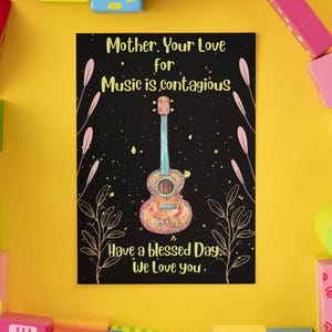 Tarjeta de regalo digital para mamá, tarjeta descargable instantánea con el amor de las mamás por la música (PNG), tarjeta de regalo para el Día de la Madre para la abuela, PDF con flores únicas