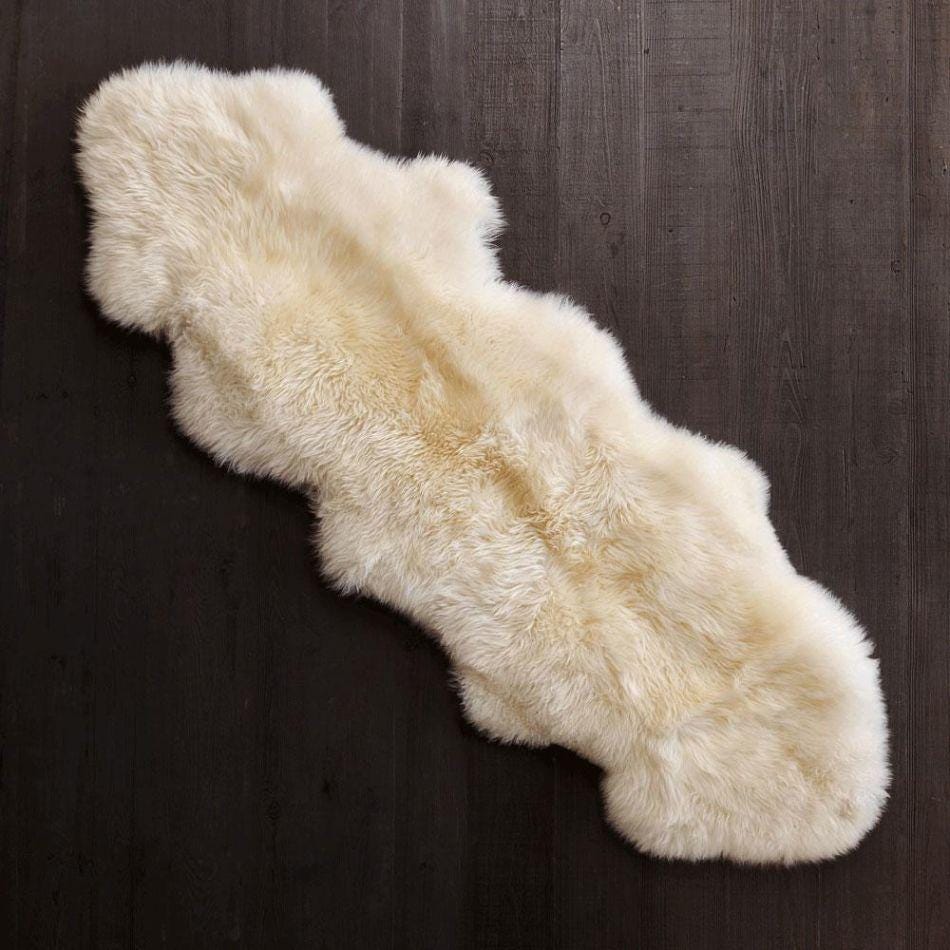 Premium Genuine Sheepskin Rug 2x6 Soft & Natural Bedside Area Rug, Natural, Double Pelt Sheepskin Throw Pelt