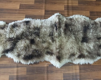 Premium Genuine Sheepskin Rug Dark Brown Tip 2x6 Soft & Natural Bedside Area Rug, Natural, Double Pelt Sheepskin Throw Pelt