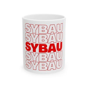 Sleek Black Ceramic Mug with SYBAU Design, Stylish Coffee Cup, Unique Gift, Trendy Tea Mug, Modern Kitchen Decor, 11oz, 15oz