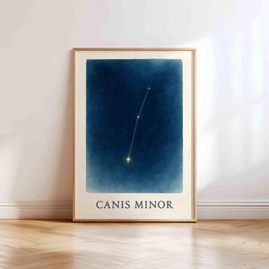 Constelação de Cão Menor - Mapa Estelar de Procyon - Arte de Parede para Berçário, Quarto Infantil ou Montessori | Pôster Digital de Astronomia