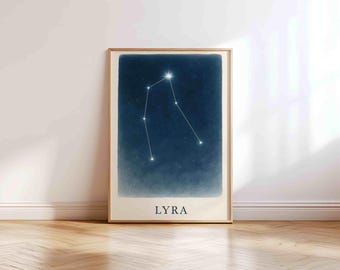 Lyra Constellation Print – Vega Star Digital Wall Art for Nursery, Playroom, Bedroom, living room or Classroom | Celestial Night Sky Decor