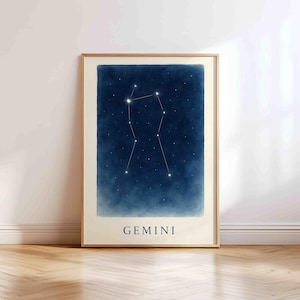 Sternbild Zwillinge – Sternzeichen Wandbild mit Castor und Pollux | Twin Star Map Poster fürs Kinderzimmer | Digitaler Download