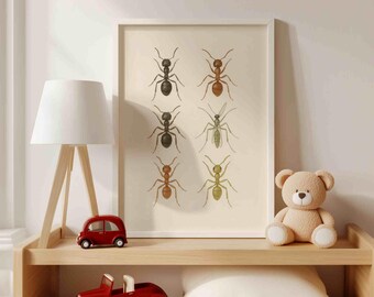 Ant Species Printable Wall Art – Montessori Insect Poster, Educational Bug Print for Kids, Nature Science Decor, Digital Download